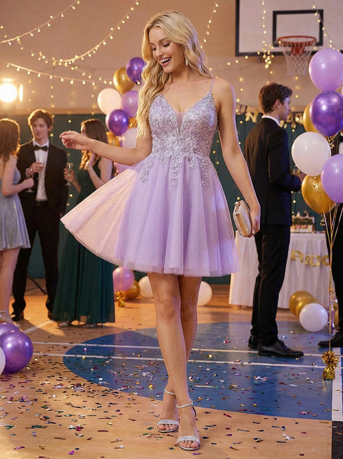 Spaghetti Straps Sequin Appliques Homecoming Dresses Mini Dresses