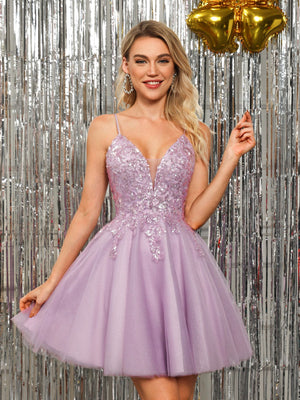 Spaghetti Straps Sequin Appliques Homecoming Dresses Mini Dresses