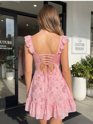 Sequin A Line Sweetheart Ruffles Corset Homecoming Dresses