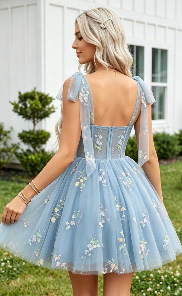 Embroidery A Line Spaghetti Straps Corset Ruched Homecoming Dresses