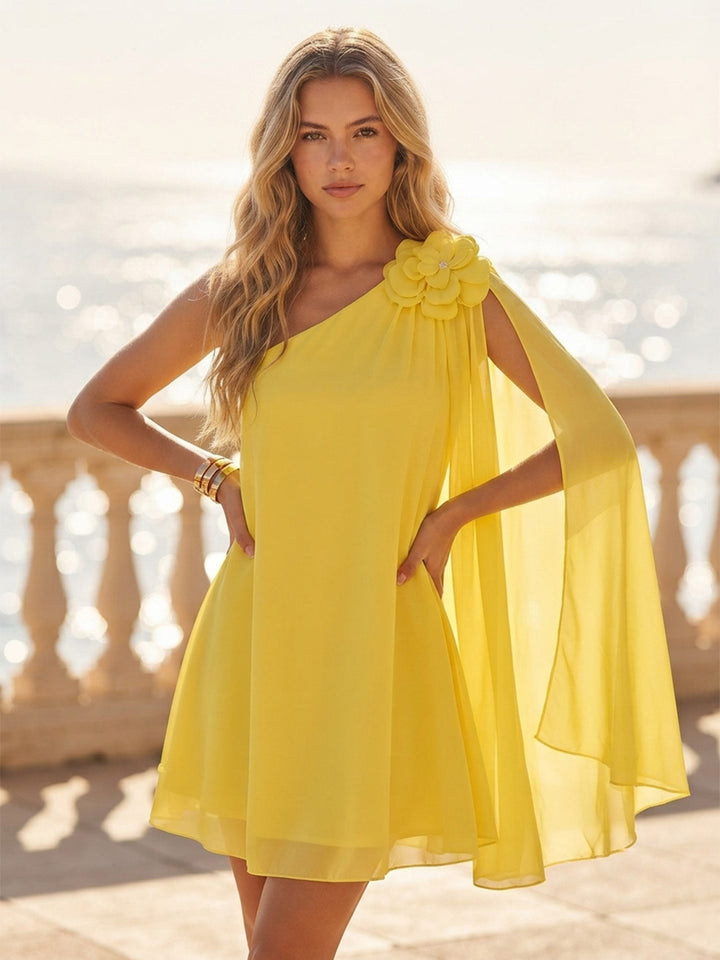 Chiffon A Line One Shoulder 3D Flowers Homecoming Dresses