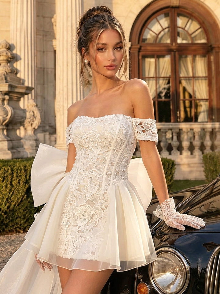 Laces A Line Off the Shoulder Corset Waist Homecoming Dresses  Short Party Dresses