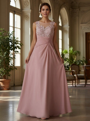 Lace Applique Crew Neck Sleeveless A Line Mother of the Bride Dresses