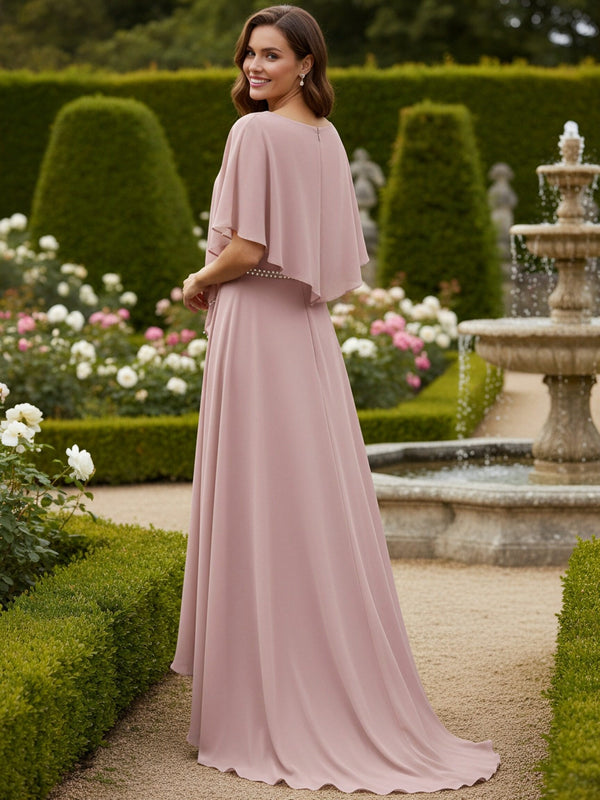 Crew Neck Short Sleeves Mother of the Bride Dresses with Beads