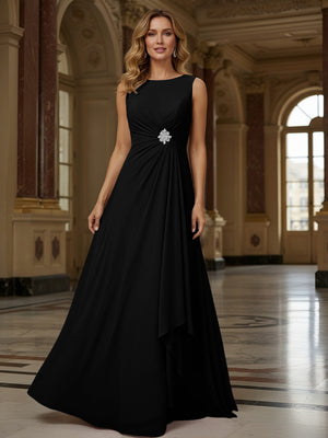 Crew Neck Ruffles Sleeveless Mother of the Bride Dresses with Beadings