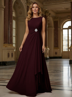 Crew Neck Ruffles Sleeveless Mother of the Bride Dresses with Beadings