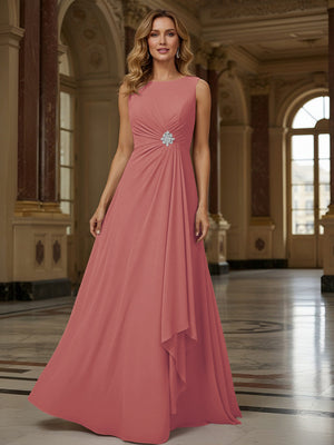 Crew Neck Ruffles Sleeveless Mother of the Bride Dresses with Beadings