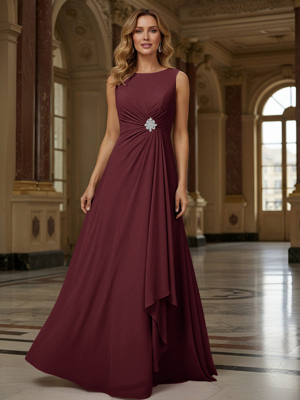 Crew Neck Ruffles Sleeveless Mother of the Bride Dresses with Beadings