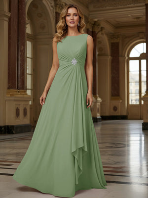 Crew Neck Ruffles Sleeveless Mother of the Bride Dresses with Beadings