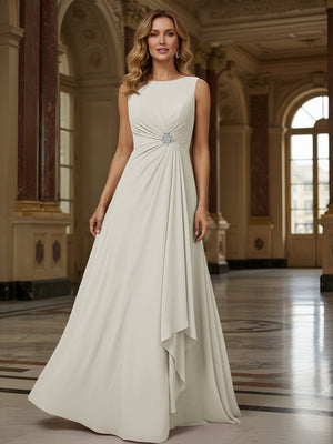 Crew Neck Ruffles Sleeveless Mother of the Bride Dresses with Beadings