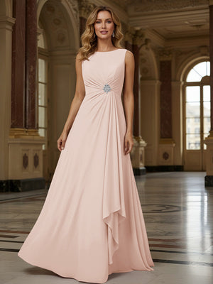 Crew Neck Ruffles Sleeveless Mother of the Bride Dresses with Beadings