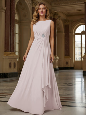 Crew Neck Ruffles Sleeveless Mother of the Bride Dresses with Beadings