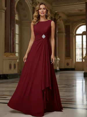 Crew Neck Ruffles Sleeveless Mother of the Bride Dresses with Beadings