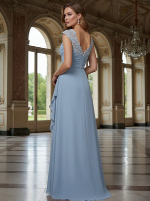 Lace Applique V Neck Ruffles Sleeveless Mother of the Bride Dresses