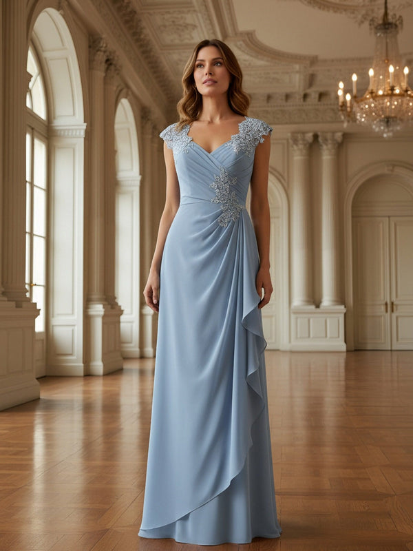 Lace Applique V Neck Ruffles Sleeveless Mother of the Bride Dresses