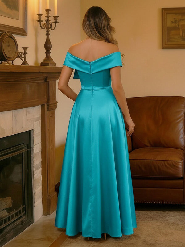Satin One Shoulder Bow Mother of the Bride Dresses with Slit