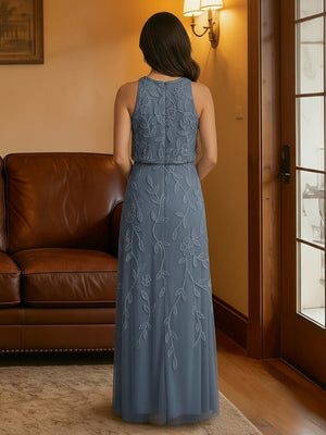 Tulle Scoop Neck Lace Appliques Mother of the Bride Dresses