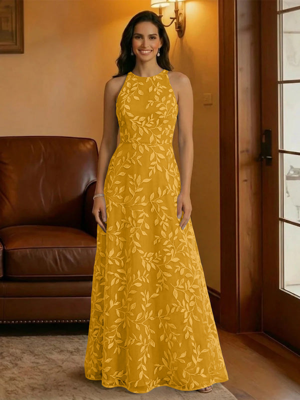 Tulle Scoop Neck Lace Appliques Mother of the Bride Dresses