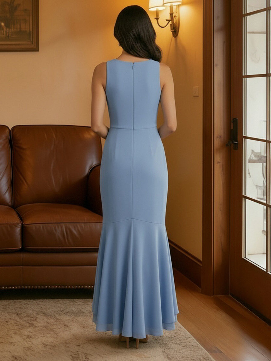 Scoop Neck Chiffon High Low Corset Mother of the Bride Dresses