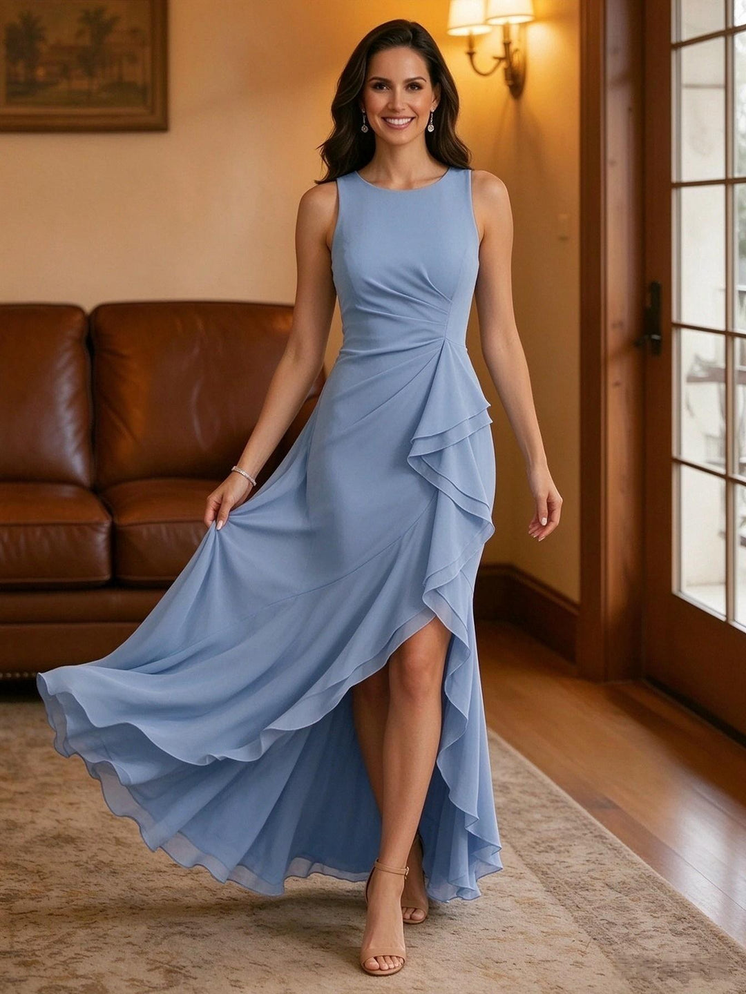 Scoop Neck Chiffon High Low Corset Mother of the Bride Dresses