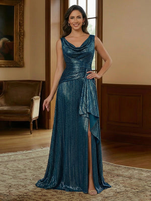 Tulle Cowl Neck Mother of the Bride Dresses with Slit