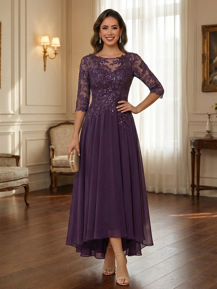 Scoop Neck Pleated Lace Appliques Mother of the Bride Dresses