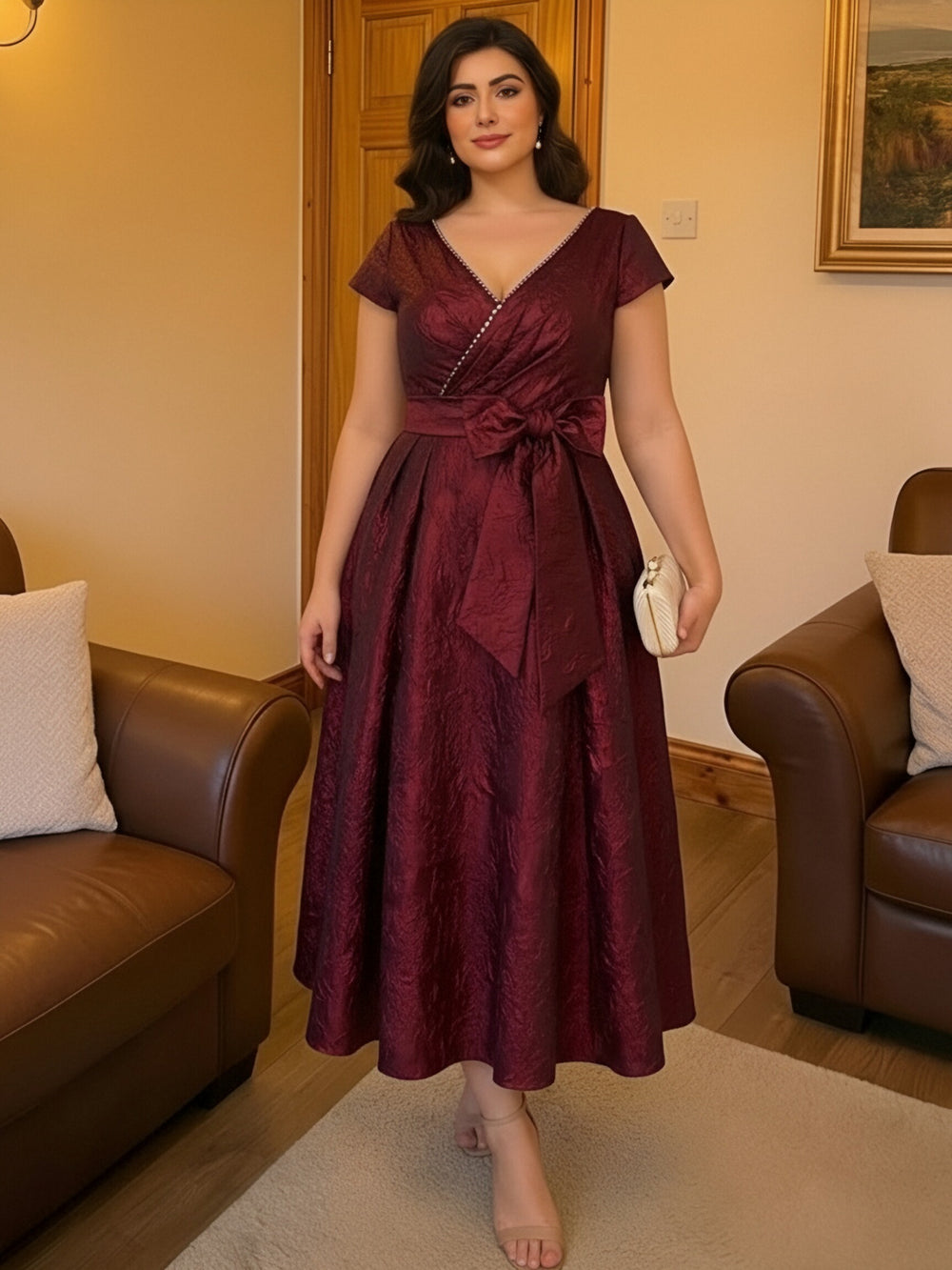 Jacquard V Neck Corset Mother of the Bride Dresses