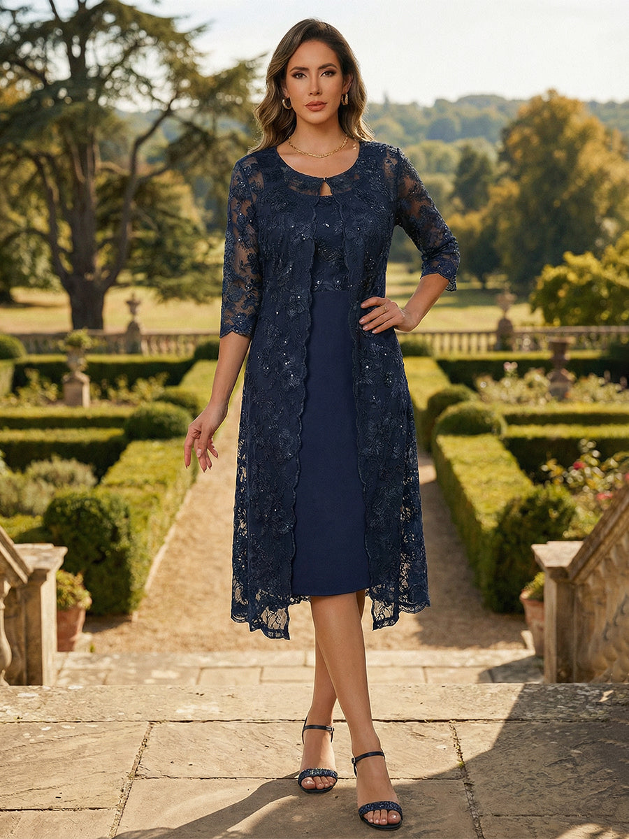 Lace Appliques Scoop Neck 2 Pieces Mother of the Bride Dresses