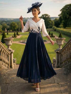 Satin Pleated  Lace Appliques Mother of the Bride Dresses