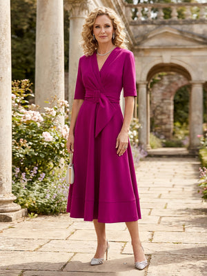 Mother of the Bride & Groom Dress A Line Corset V Neck Satin