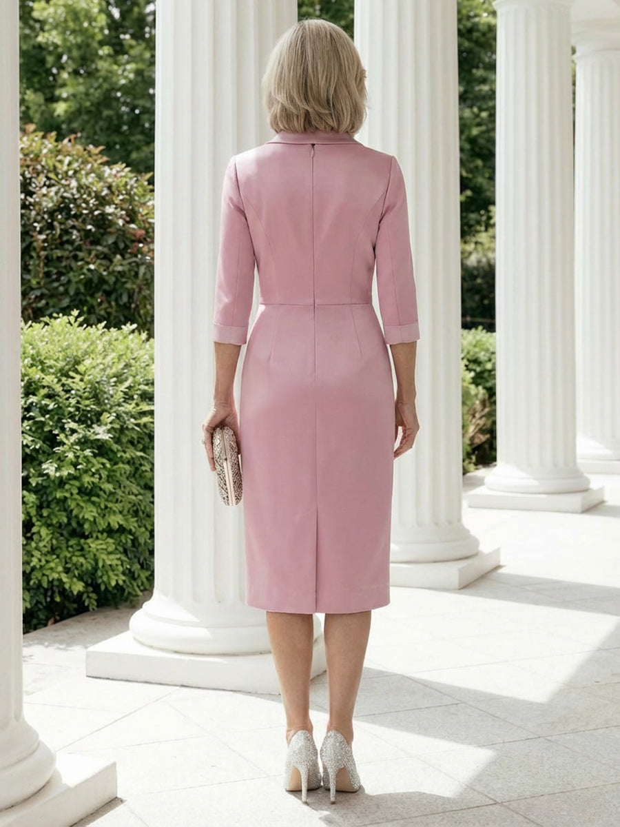 Mother of the Bride & Groom Dress Mermaid Corset Pleats V Neck Satin with Bow