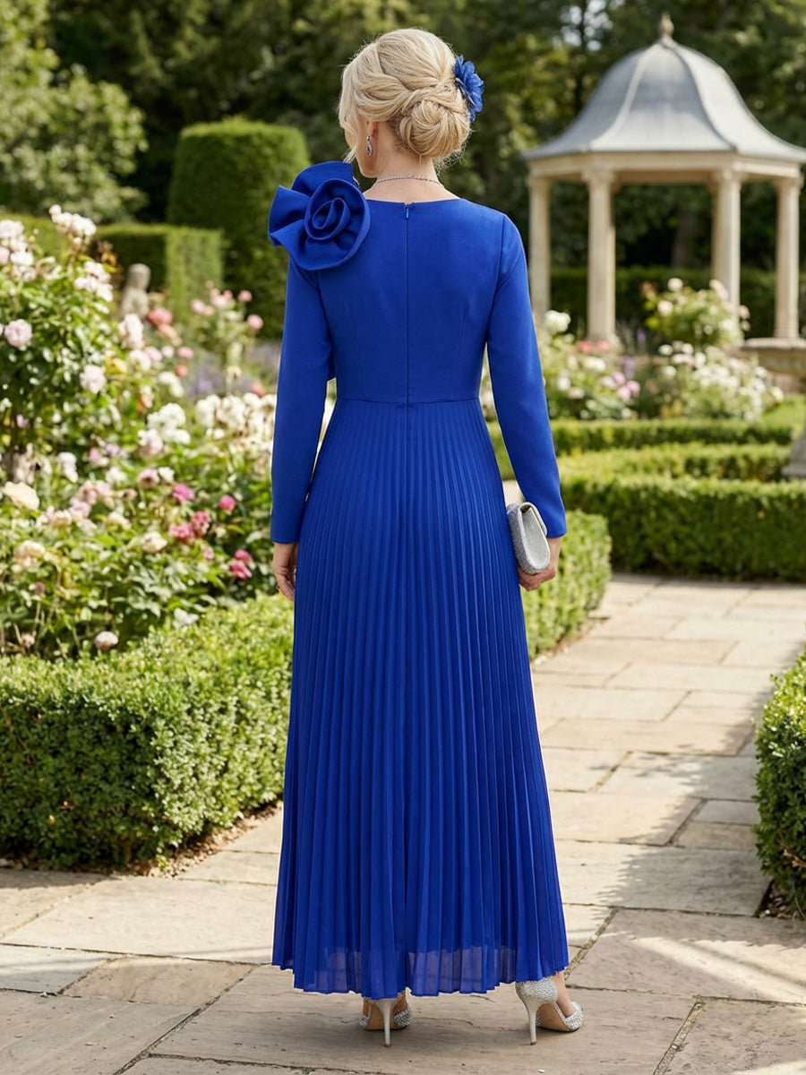 Mother of the Bride & Groom Dress A Line Corset Pleats Scoop Neck Satin with 3D Flower