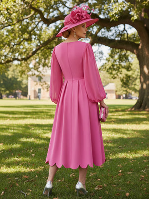 Mother of the Bride & Groom Dress Square Neck Pleats Satin