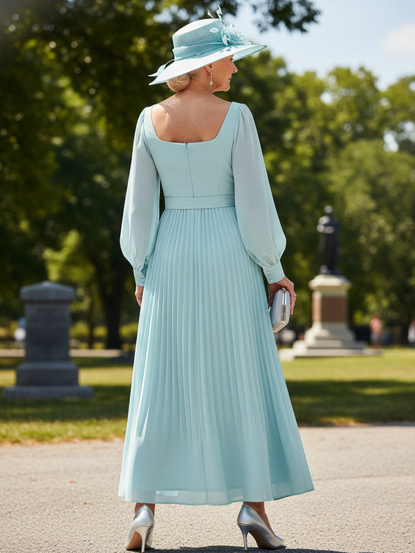 Mother of the Bride & Groom Dress Square Neck Pleats Chiffon