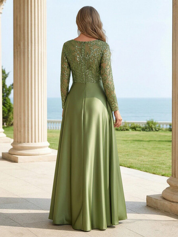 Mother of the Bride & Groom Dress Formal Gown A Line Corset Scoop Neck Satin Laces