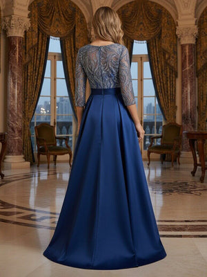 Mother of the Bride & Groom Dress Formal Gown A Line Corset V Neck Satin