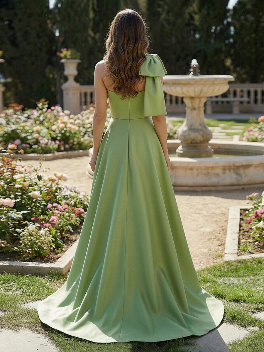 Mother of the Bride & Groom Dress Formal Gown Corset One Shoulder Satin with Bow