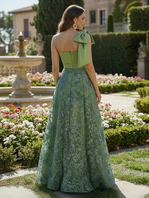 Mother of the Bride & Groom Dress Formal Gown Corset One Shoulder Laces with Bow