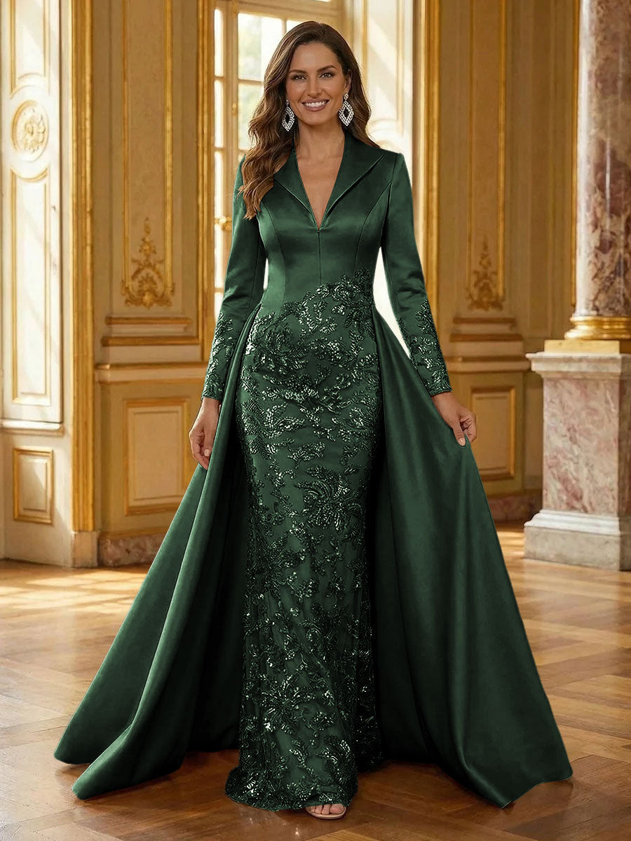 Mother of the Bride & Groom Dress Formal Gown Corset V Neck Layered Satin