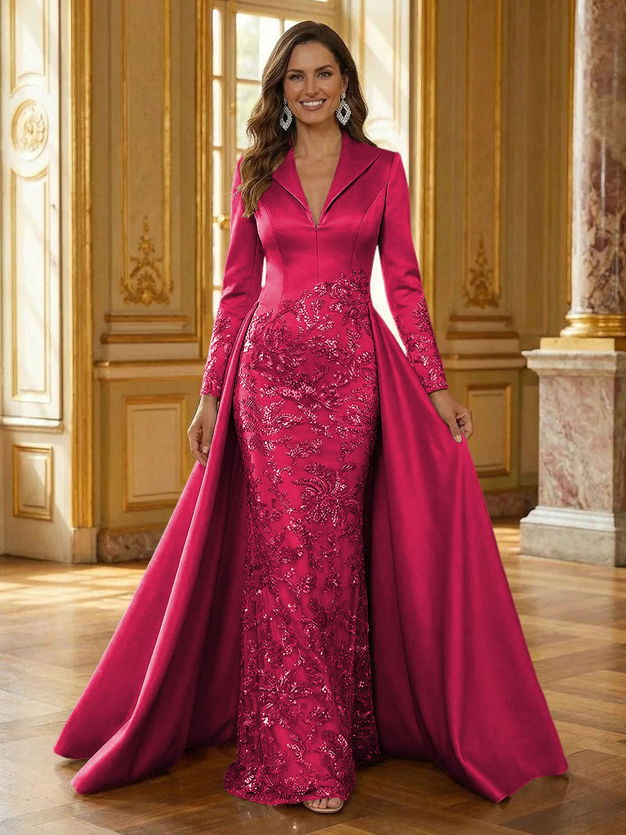 Mother of the Bride & Groom Dress Formal Gown Corset V Neck Layered Satin