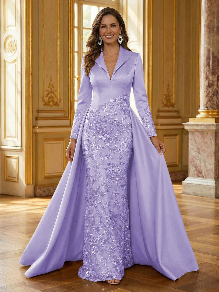 Mother of the Bride & Groom Dress Formal Gown Corset V Neck Layered Satin