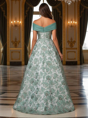 Mother of the Bride & Groom Dress Corset A Line Off the Shoulder Floral