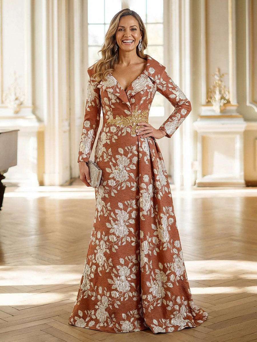 Mother of the Bride & Groom Dress Corset A Line Pleats V Neck Floral