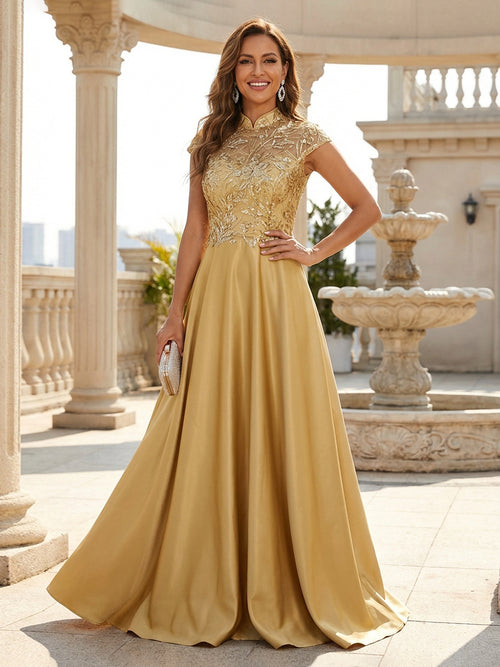 Mother of the Bride & Groom Dress Corset A Line Pleats V Neck Satin