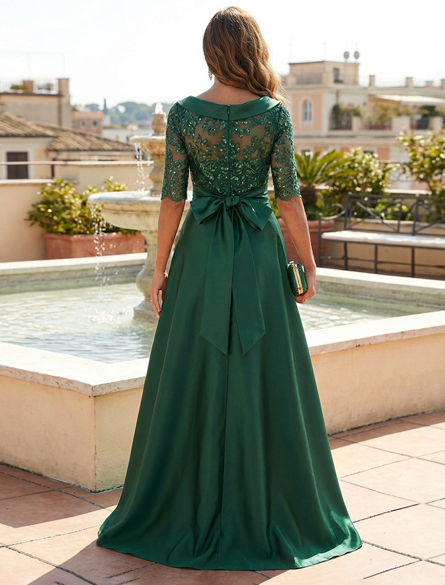 Mother of the Bride & Groom Dress Corset Scoop Neck A Line Pleats Satin