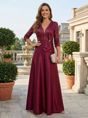 Mother of the Bride & Groom Dress V Neck A Line Corset Pleats Bow Satin