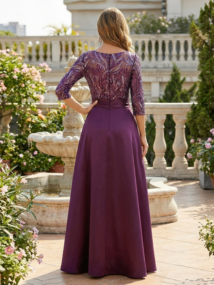 Mother of the Bride & Groom Dress Scoop Neck A Line Corset Pleats Bow Satin