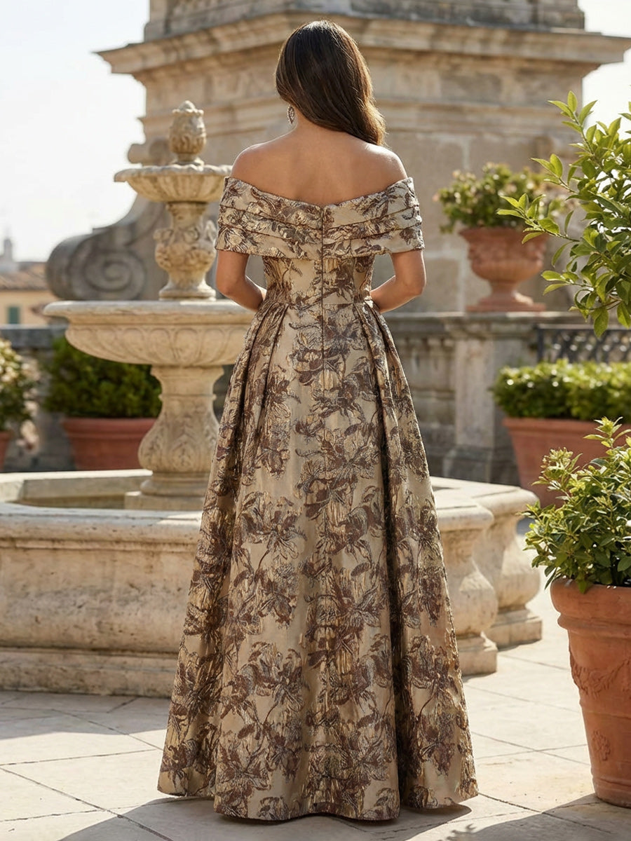 Mother of the Bride & Groom Dress Off Shoulder Sweetheart A-Line Floral Jacquard Maxi Ball Gowns