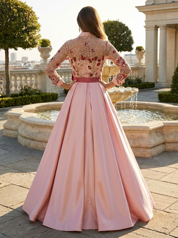 A Line 3D Flowers Mother of the Bride & Groom Dresses with Sleeves & Lace Appliques