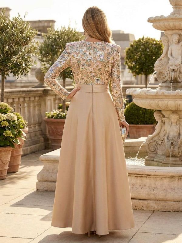 Long Sleeves Satin Mother of the Bride Dresses Flower Embroidery